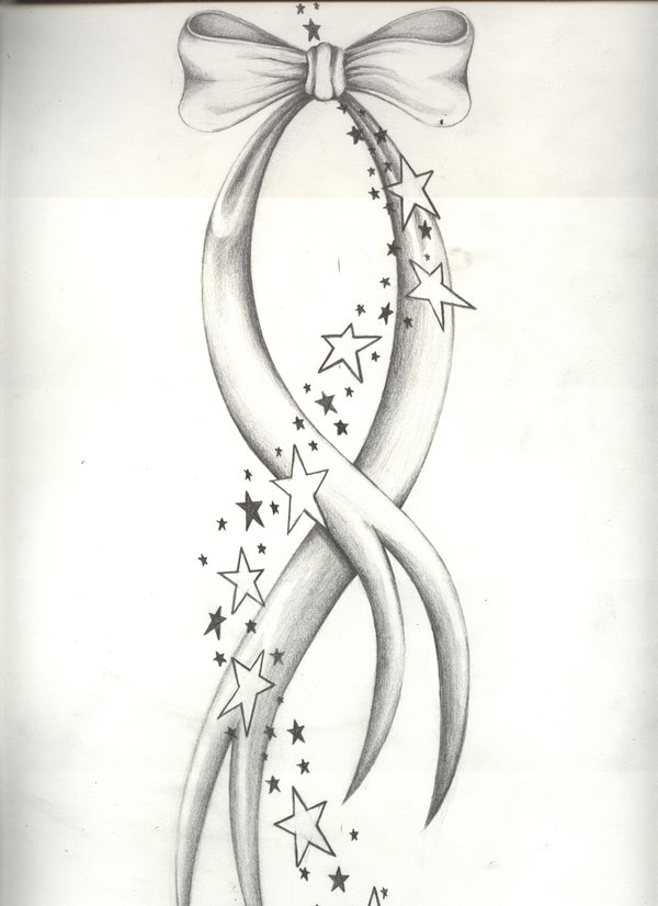 600x826 Ribbon Bow Tattoo Design - Bow Ribbon Sketch