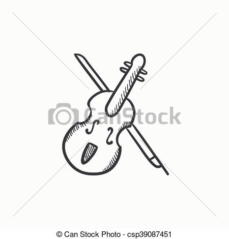 450x470 Violin With Bow Sketch Icon. Violin With Bow Vector Sketch Icon - Bow Sketch
