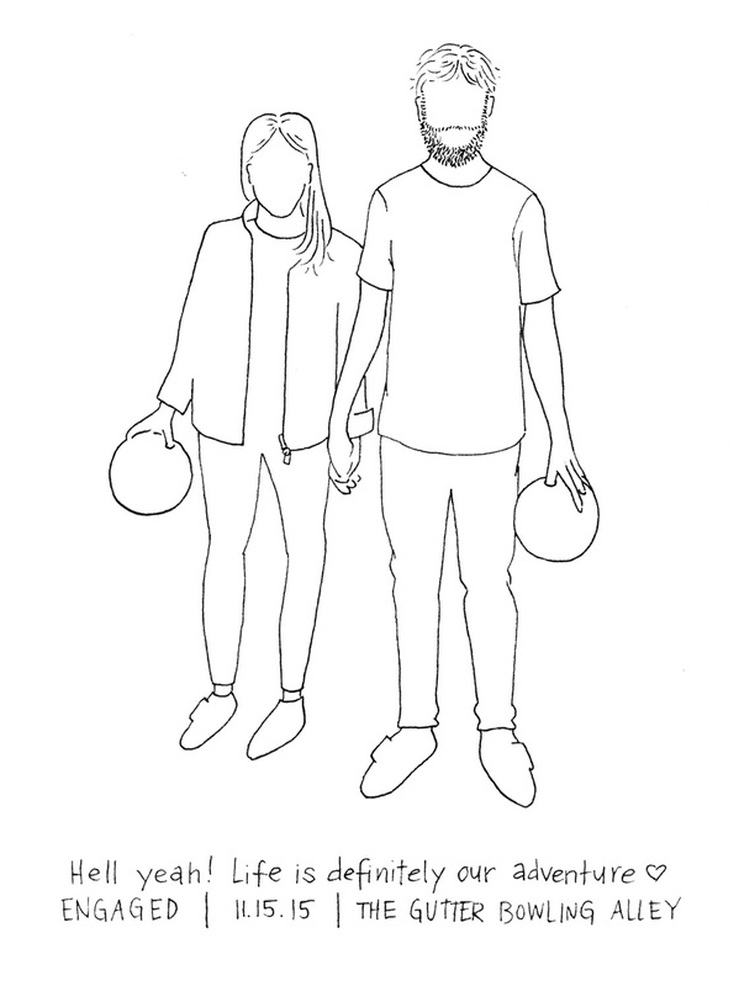 739x986 Recent Couple + Family Sketches - Bowling Alley Sketch