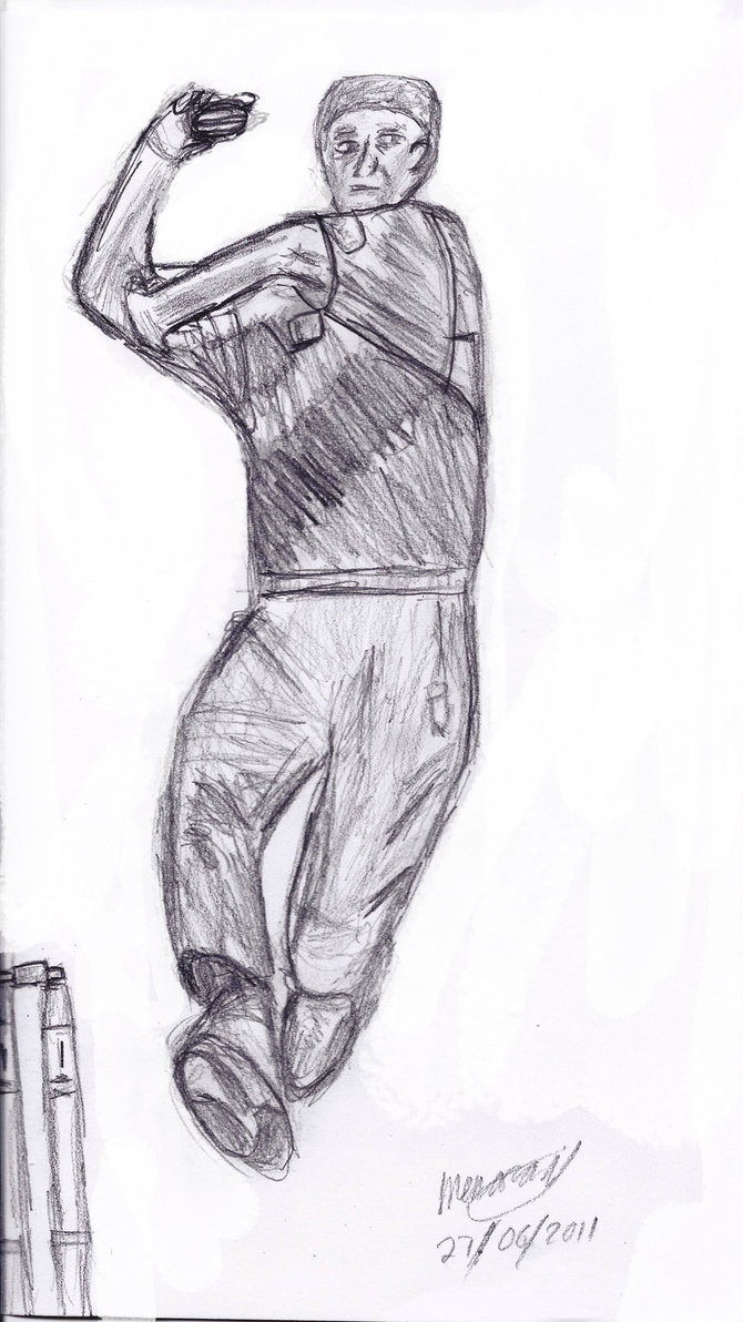 670x1192 Cricket Player Bowling By Mzartwork - Bowling Sketch