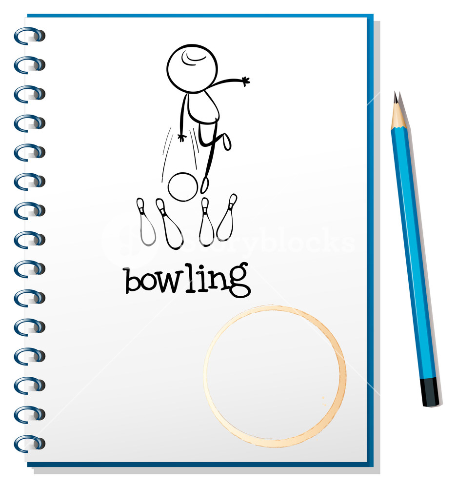 937x1000 Illustration Of A Notebook With A Sketch Of A Person Playing - Bowling Sketch