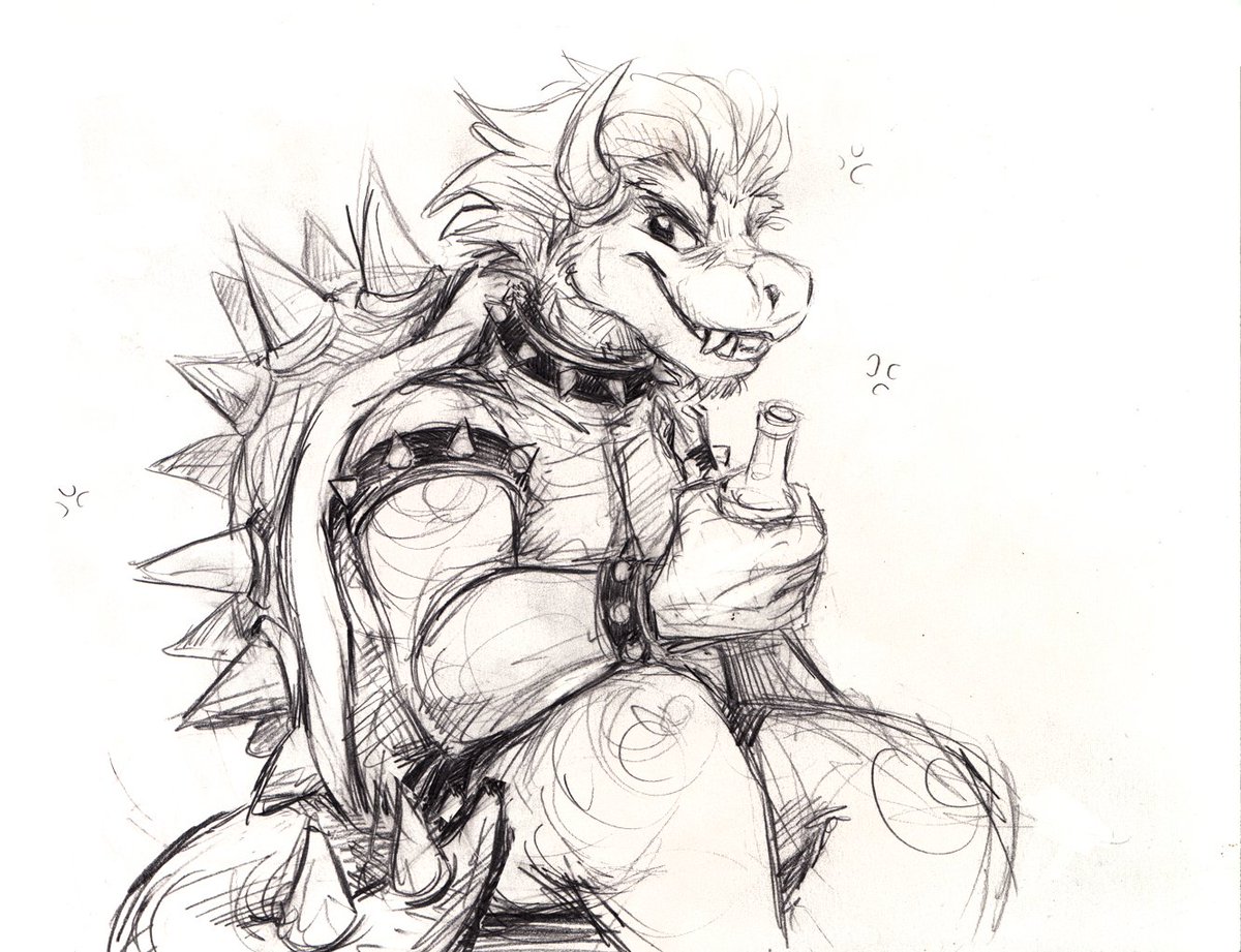1200x921 Kenket On Twitter Drunk Sketch Of Drinking Bowser. Probably - Bowser Sketch