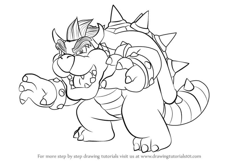 800x567 Learn How To Draw Bowser From Super Mario (Super Mario) Step By - Bowser Sketch