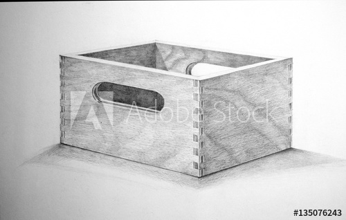 500x318 Realistic Sketch Of An Empty Wooden Box. Pencil Hand Drawing - Box Sketch