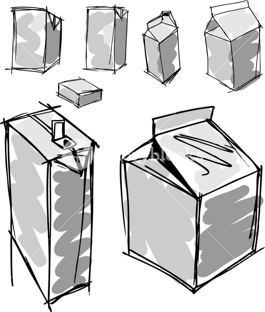 850x1000 Sketch Of Milk Boxes In Some Different Angle. Vector Illustration - Box Sketch