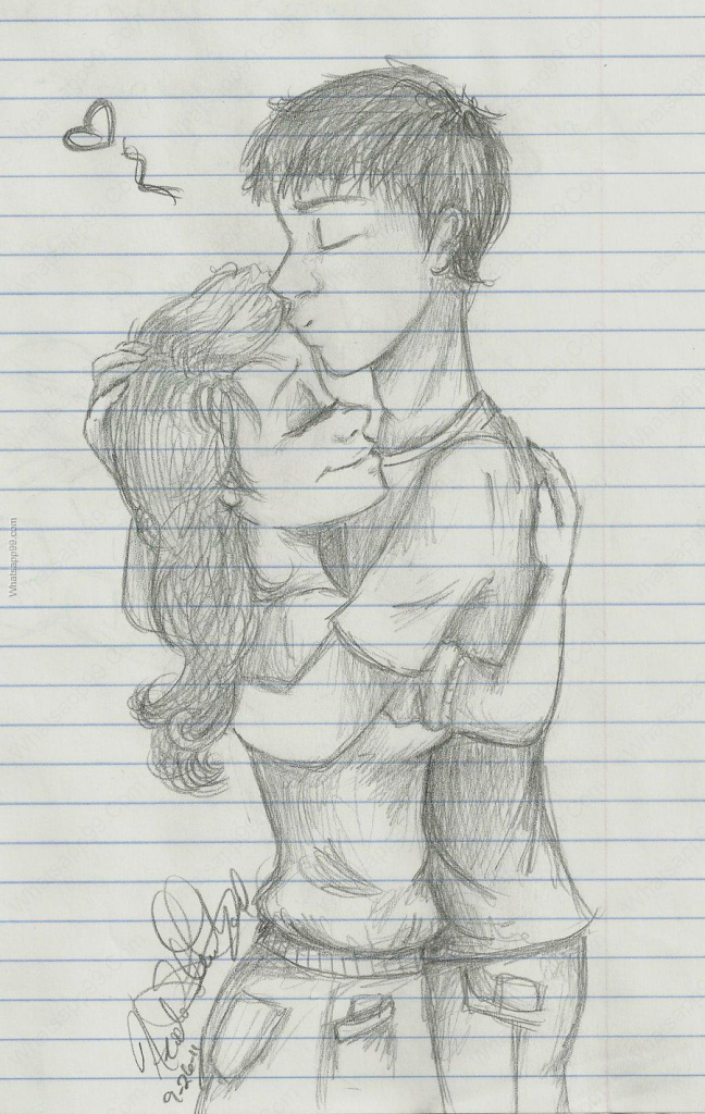 Simple Boy And Girl Hugging Drawing