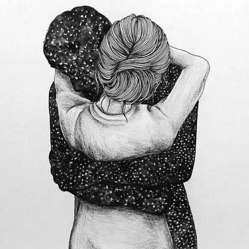 489x489 Art, Boy, Drawing, Galaxy, Girl, Hug, Illustration, Space - Boy And Girl Hugging Sketch