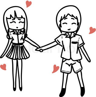 316x320 Cute School Uniform Boy And Girl Sketch Background. Vector - Boy Girl Sketch