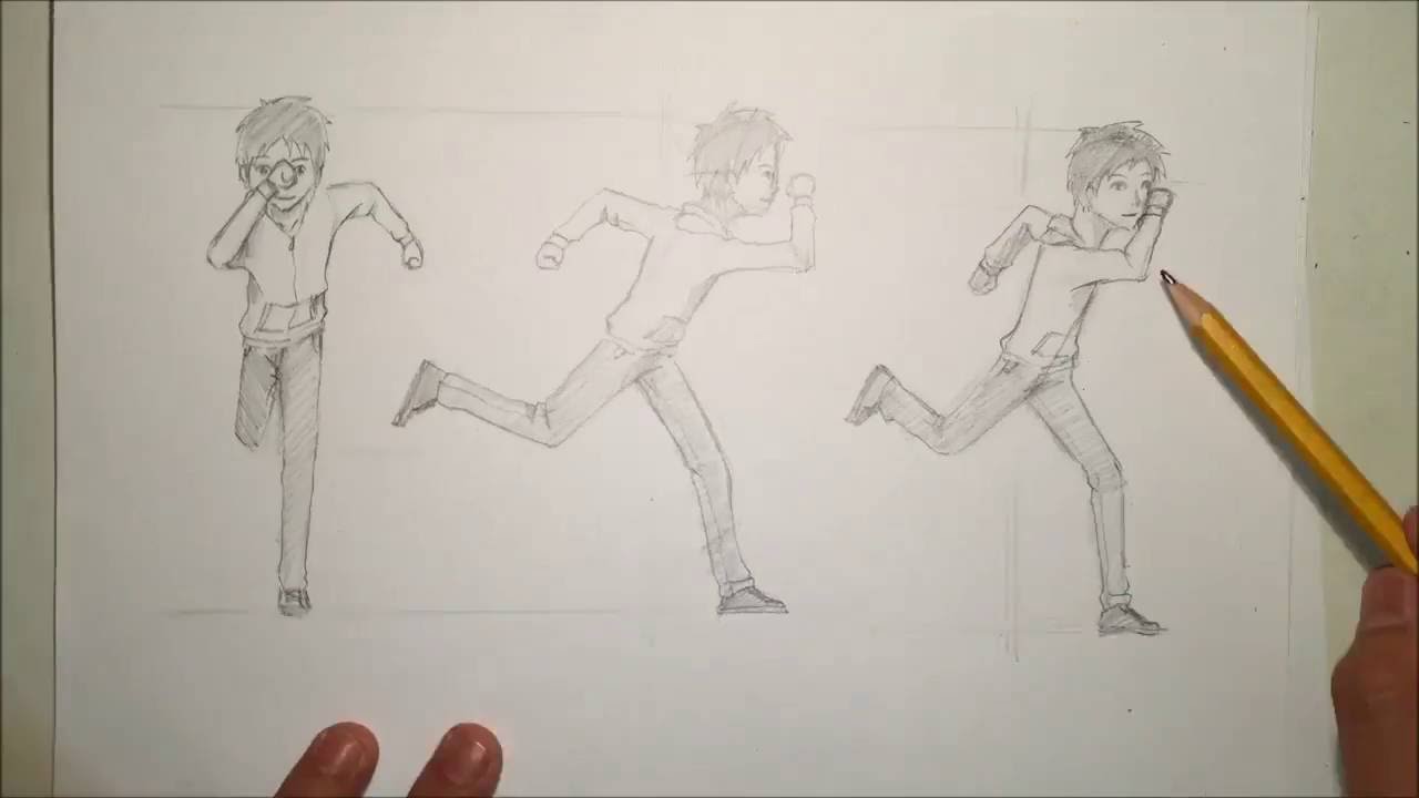 1280x720 How To Draw Anime Running Pose From Different Angles [Slow - Boy Running Sketch