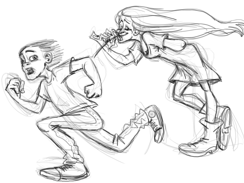 1024x768 Running Boy And Flower Girl By Ditadipolvere - Boy Running Sketch