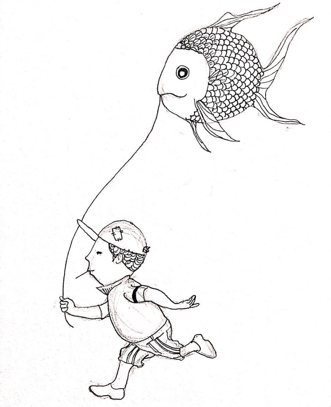 1080x1328 Vishnu Prasad The Boy With The Balloon - Boy Running Sketch