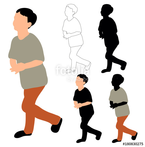 495x500 Silhouette Little Boy Running, Sketch Of Child, Flat Style Stock - Boy Running Sketch