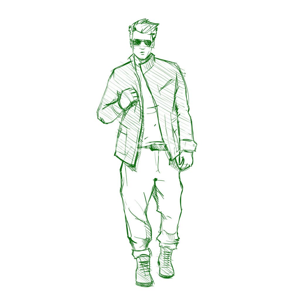 1000x1000 Hand Drawing Of A Stylish Boy In Sketch Style. Vector Illustration - Boy Sketch