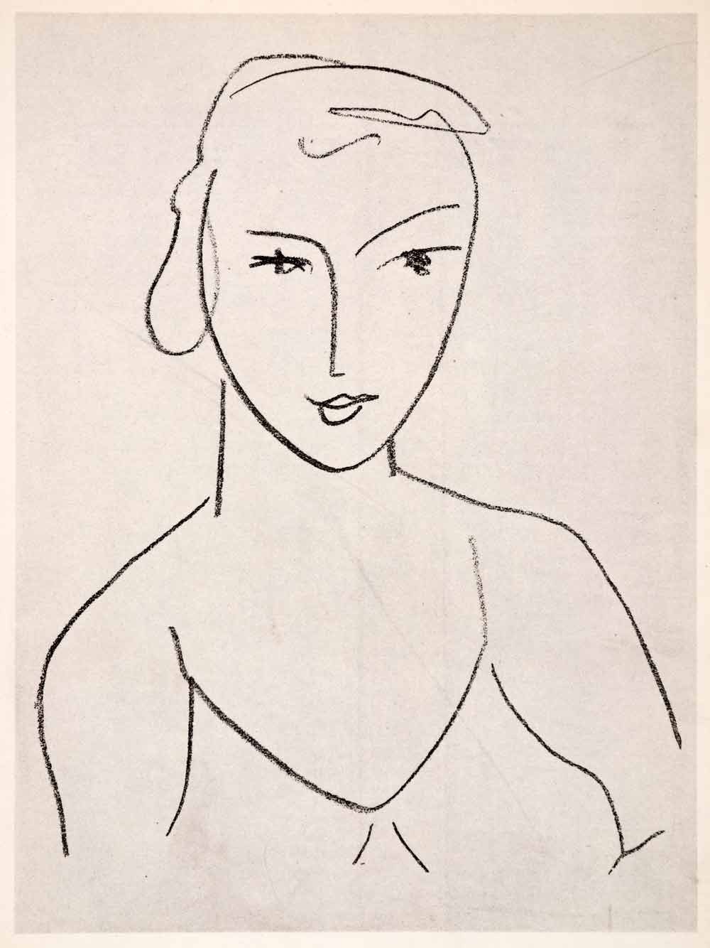 1000x1334 1969 Photolithograph Henri Matisse Pencil Sketch Woman Portrait - Bra Sketch