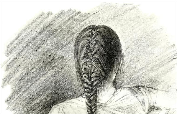 600x387 Hair Drawings - Braided Hair Sketch