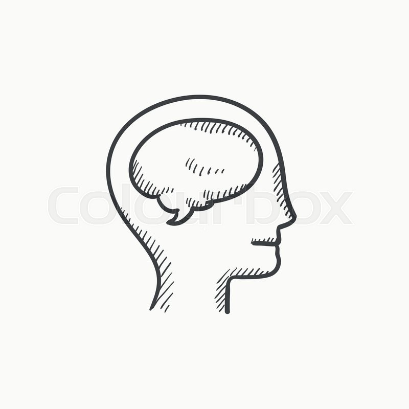 800x800 Human Head With Brain Vector Sketch Icon Isolated On Background - Brain Sketch