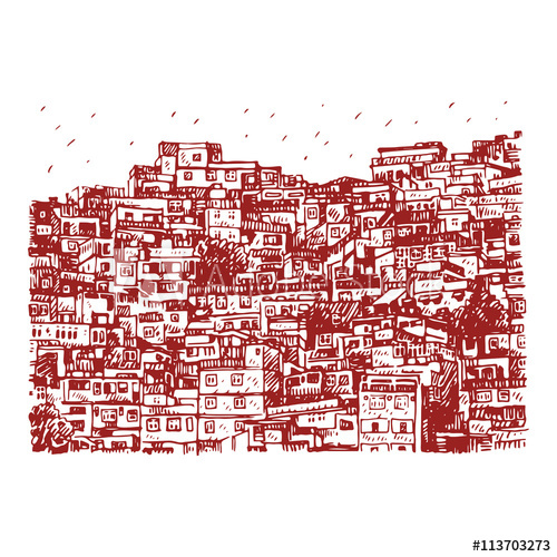 500x500 Favela, Brazilian Slum In Rio De Janeiro, Brazil. Vector Freehand - Brazilian Sketch