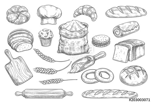500x339 Bread And Bun Sketch Of Bakery And Pastry Food Stock Image And - Bread Sketch