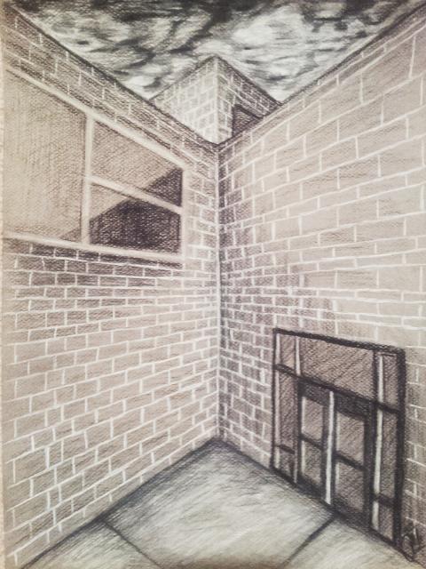 480x640 Charcoal Sketch - Brick Building Sketch