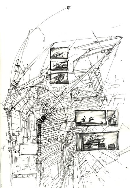 450x648 Distorted Architecture Brick Building Alex Kaiser Distortion - Brick Building Sketch