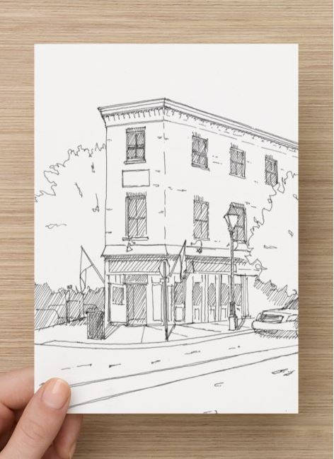 472x648 Ink Sketch Of Shop In Fells Point, Baltimore, Maryland - Brick Building Sketch