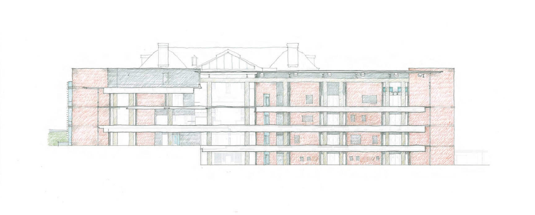 1728x694 Sketch Mechanical Bar Brick Sawyer Library - Brick Building Sketch