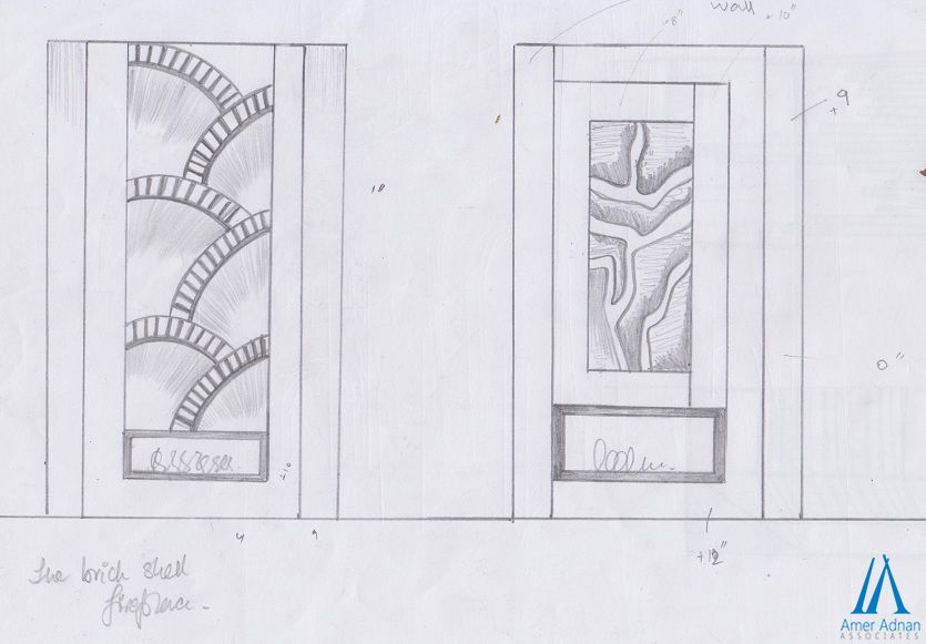 835x581 Modern Brick Shell Fireplace Sketch Design By Aaa Sketches - Brick Sketch
