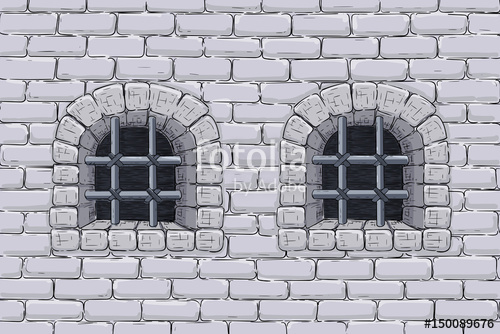 500x334 Old Brick Wall With Barred Windows. Hand Drawn Sketch Stock Image - Brick Wall Sketch