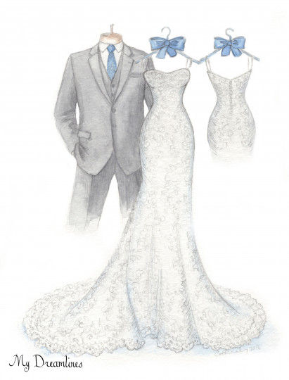 411x540 Dreamlines Personalized Wedding Dress Sketch - Bridal Dress Sketches