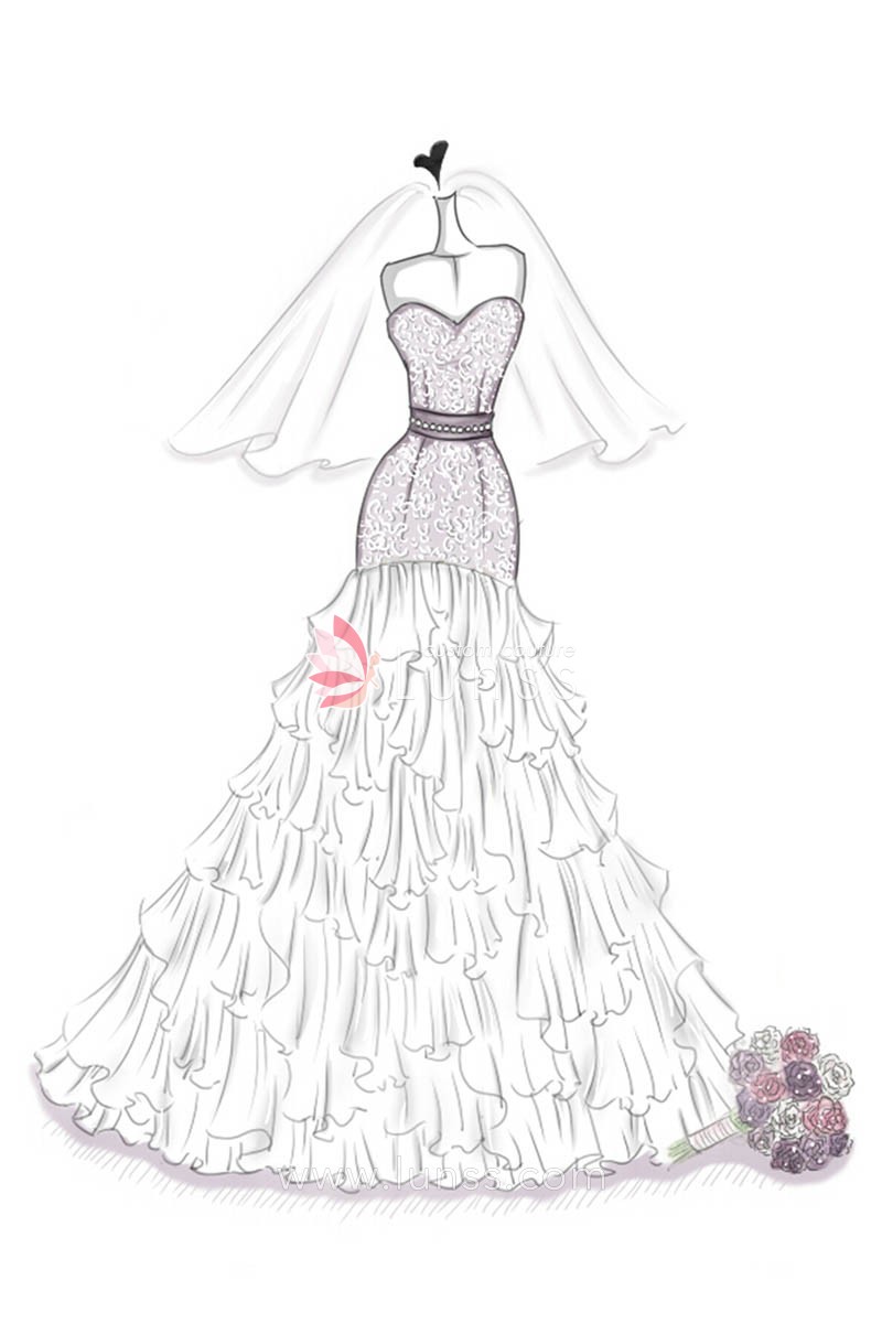800x1200 Sketch Of Ruffled Floor Length Strapless Sweetheart Mermaid - Bridal Dress Sketches