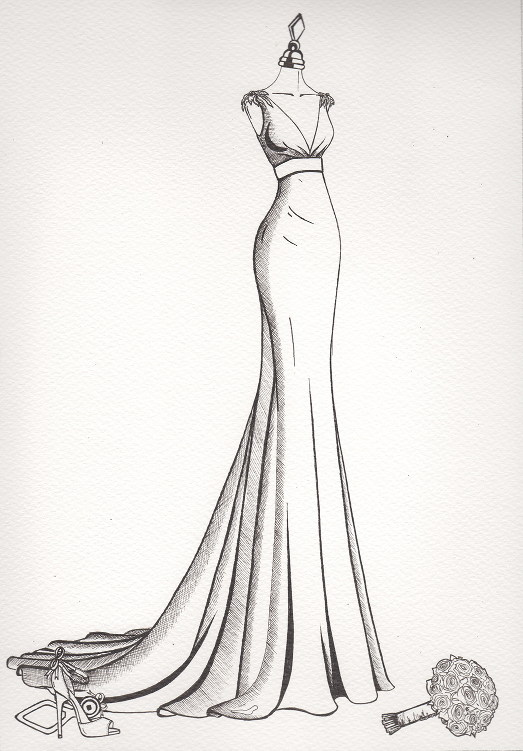 1046x1500 Wedding Dress Sketch - Bridal Dress Sketches