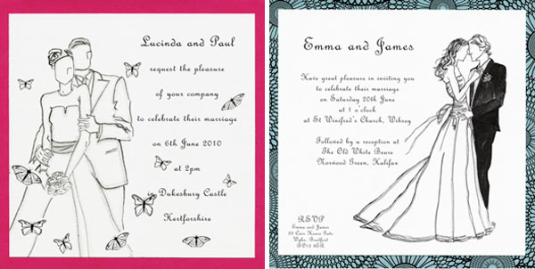 600x302 Silver Screen Stationery - Bride And Groom Sketch