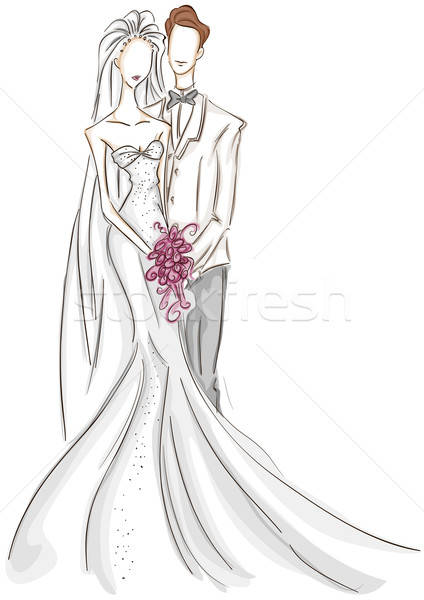 424x600 Bride And Groom Sketch Vector Illustration Lenm ( 439793 - Bride And Groom Sketch