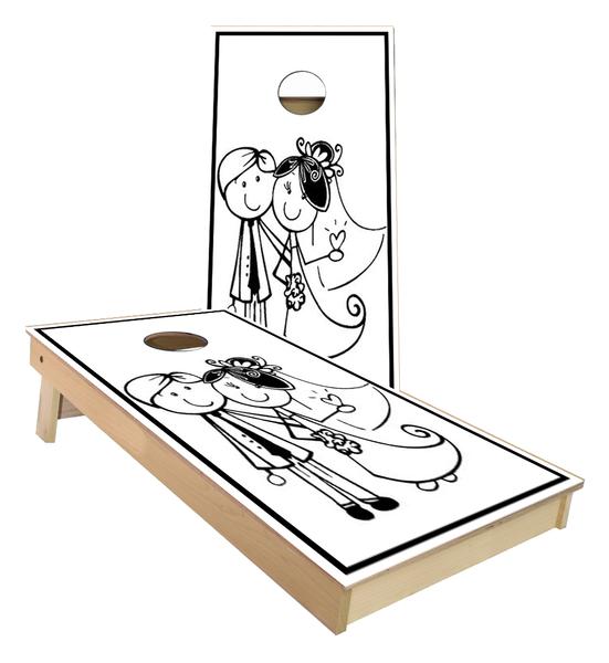 551x600 Bride And Groom Sketch Cornhole Boards - Bride Sketch