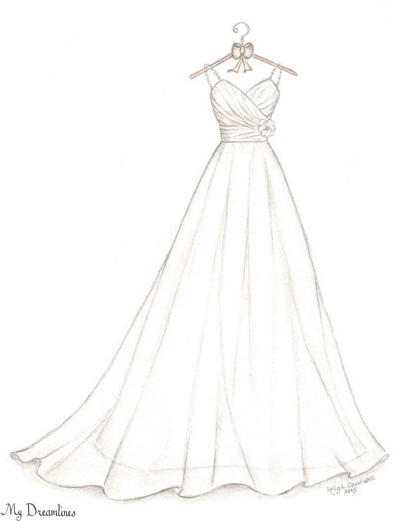 570x740 Bridal Shower Gift, Wedding Dress Sketch, Bride Gift From Maid Of - Bride Sketch