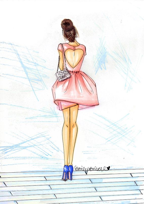570x805 Fashion Illustration Print Bridesmaid, Brunette Heart Cut Out - Bridesmaid Sketch