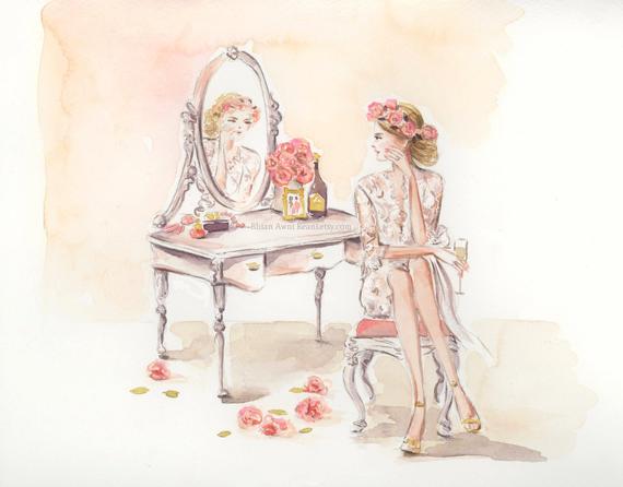 570x446 Watercolor Wedding Portrait Custom Bridal Illustration Etsy - Bridesmaid Sketch