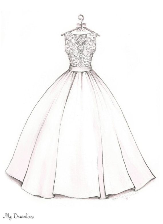 570x784 Bridal Shower Gift, Wedding Dress Sketch, Bride Gift From Maid Of - Bridesmaid Sketch