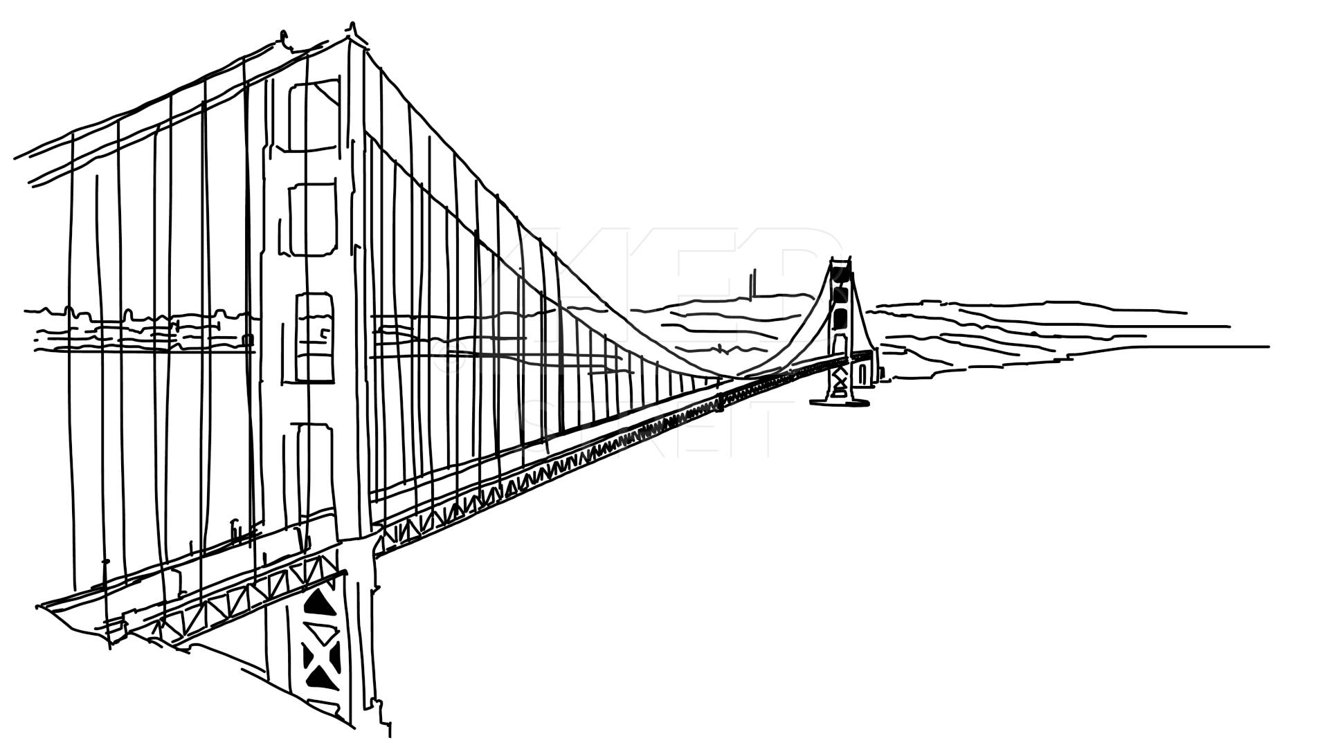 1920x1080 Golden Gate Bridge Outline Animation Hand Drawn Sketch Build Up - Bridge Sketch
