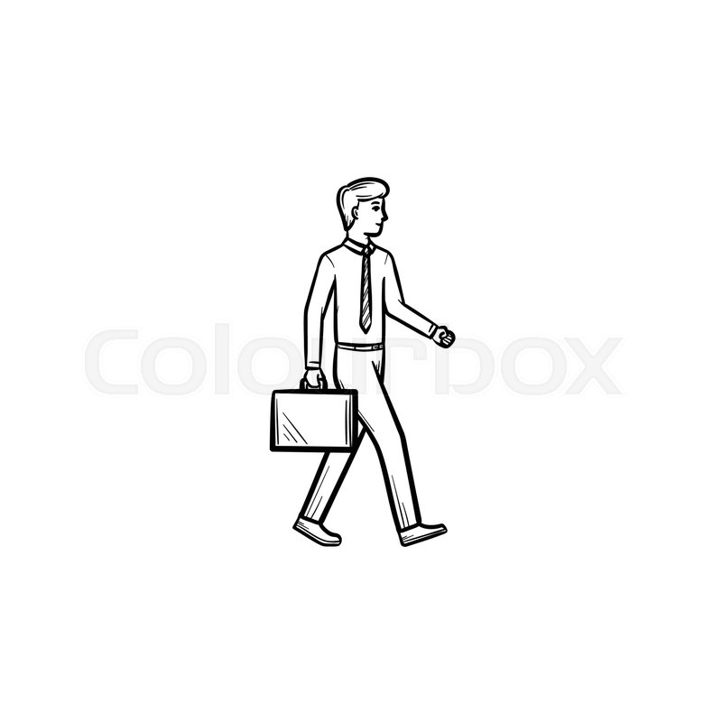 800x800 Employer Figure With Briefcase Hand Drawn Outline Doodle Vector - Briefcase Sketch