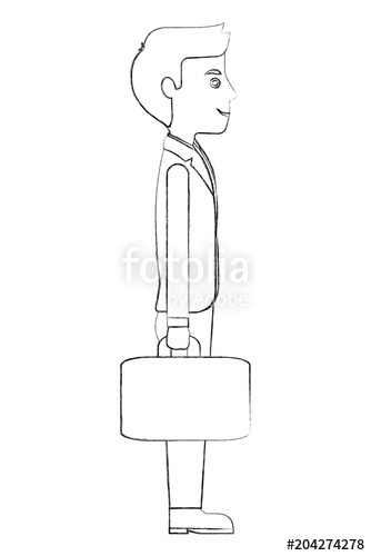 334x500 Businessman Holds Briefcase Side View Vector Illustration Sketch - Briefcase Sketch