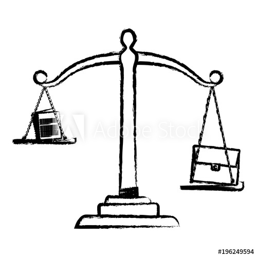 500x500 Sketch Of Law Scale With Briefcase And Documents Over White - Briefcase Sketch