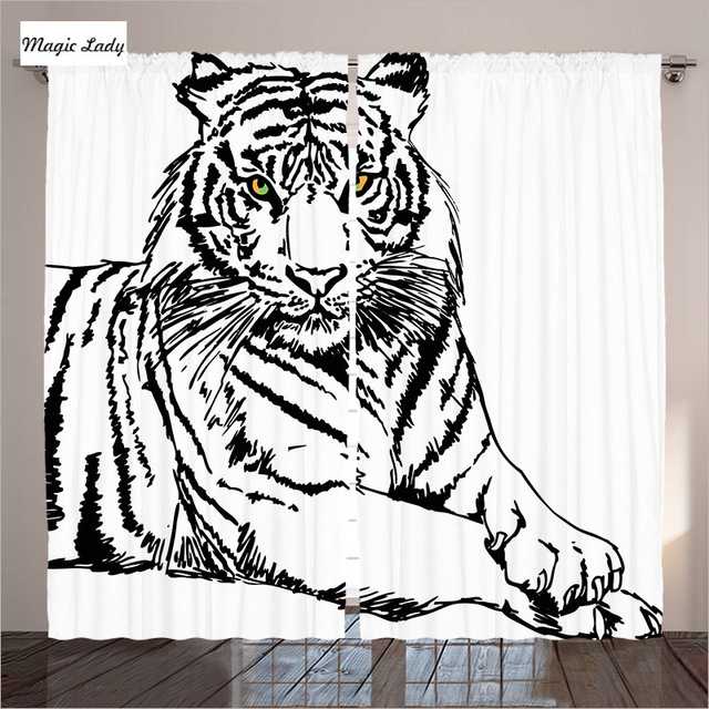 640x640 Curtains Animal Living Room Bedroom Sketch Tiger Bright Eyes Cat - Bright Eyes Sketch