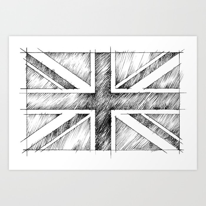 700x700 Uk Flag Monochromatic Line Drawing Art Print By Vision Society6 - British Flag Sketch