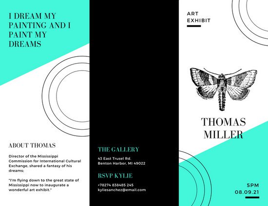 550x424 Teal Black Sketch Creative Trifold Brochure - Brochure Sketch