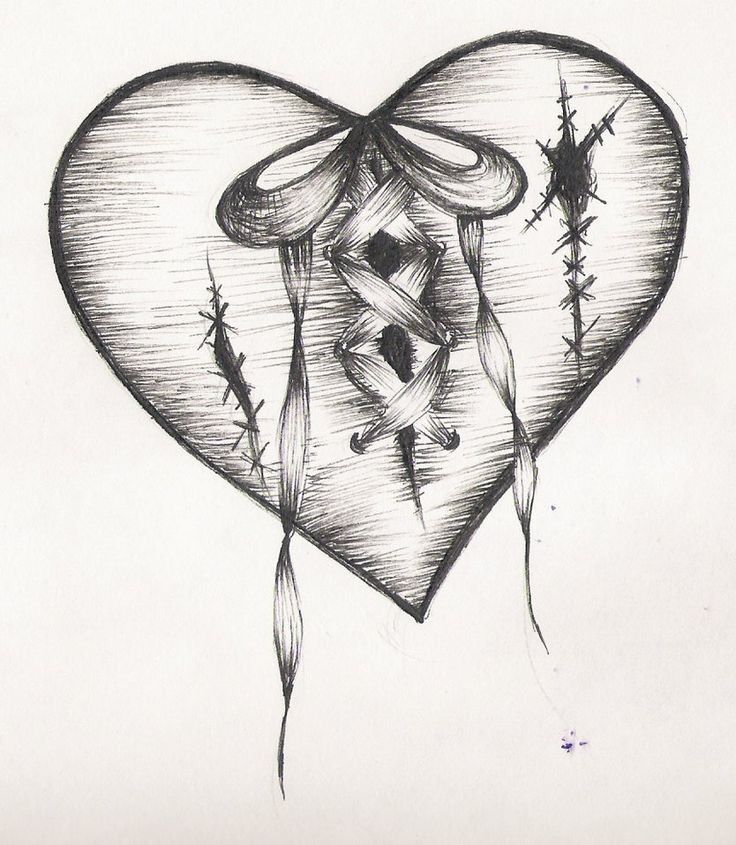 736x845 Heart Drawing Broken Heart Ribbon Stitches Breakkyy Stitch Jpg - Broken Heart Sketch