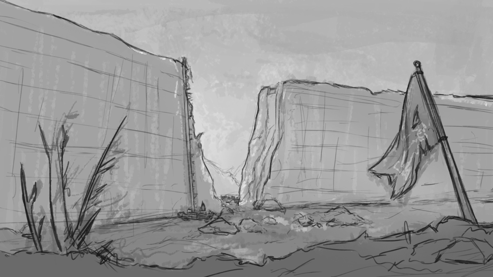 1920x1080 Artstation - Broken Wall Sketch