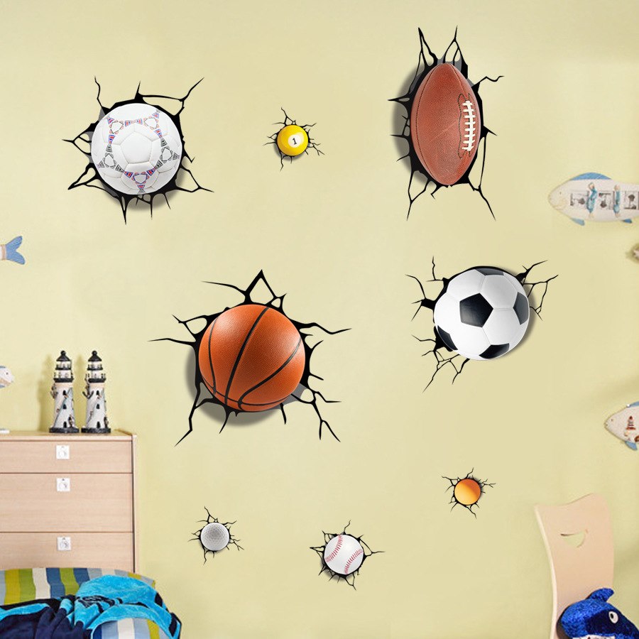 900x900 Broken Wall Basketball Football Rugby 3d Visual Stickers For Kids - Broken Wall Sketch