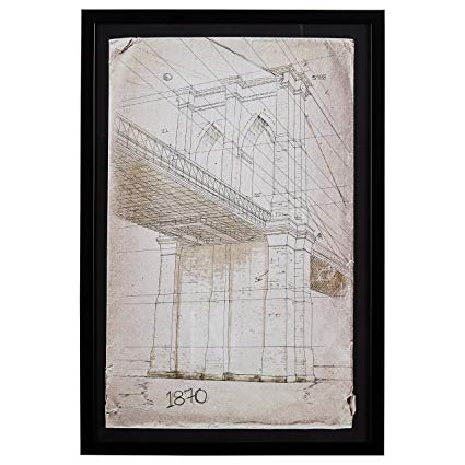 425x425 Modern Print Of Brooklyn Bridge Sketch, Black Frame - Brooklyn Bridge Sketch