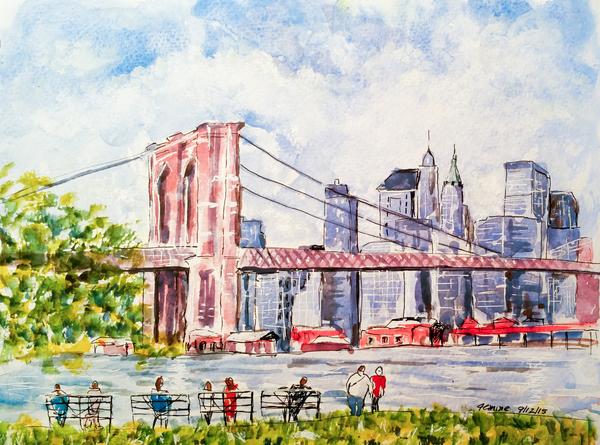 600x445 Brooklyn Bridge Watercolor Artbyfemine - Brooklyn Bridge Sketch